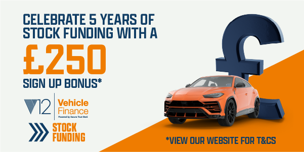 5 Year Campaign Promotion Banner. Wording on the image says 'celebrate 5 years of stock funding with a £250 sign up bonus' and 'view our website for t&cs'